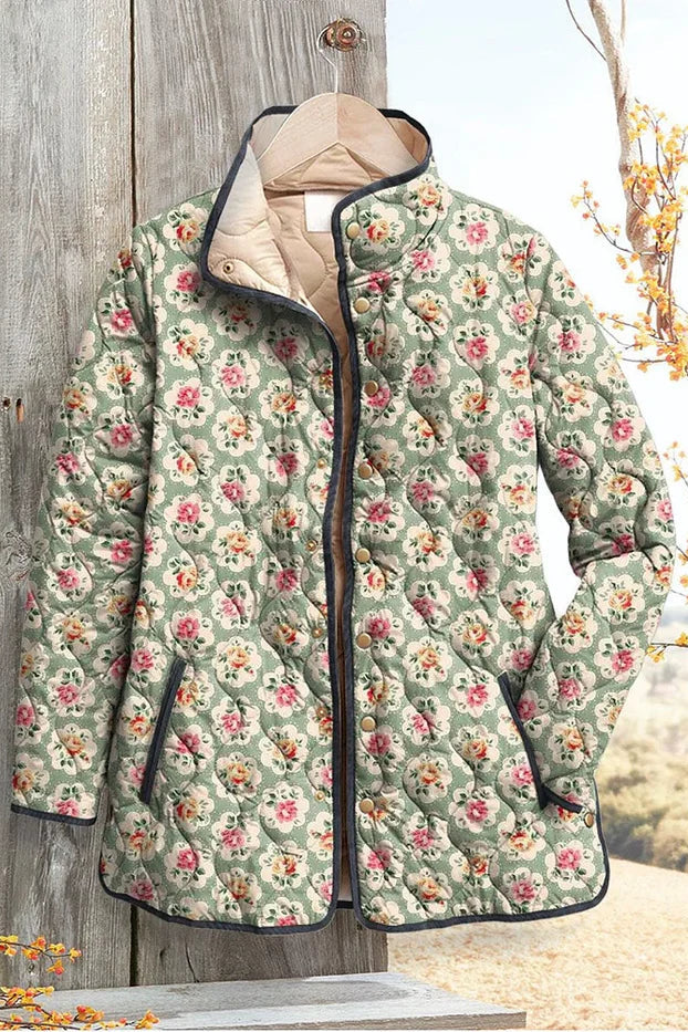 Quilted Jacket with Roses on Sage – product image 2