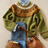 Vintage Fair Isle Knit Jumper in Olive Green – product image 1