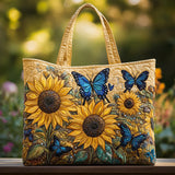 Handcrafted Quilted Tote Bag - Sunflowers and Blue Butterflies