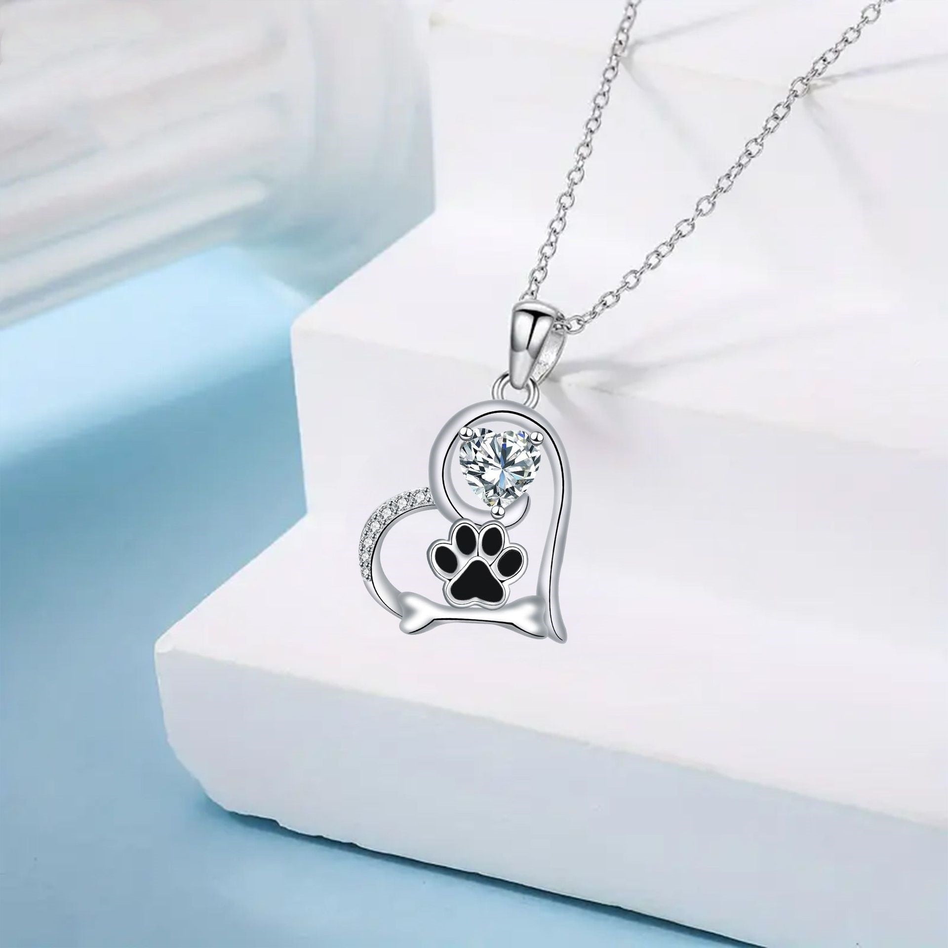 Paw Print Necklace with Cubic Zirconia, view 4