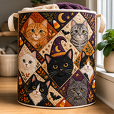 Quilted Laundry Basket – Collage of Spooky Cat Portraits – product image 1