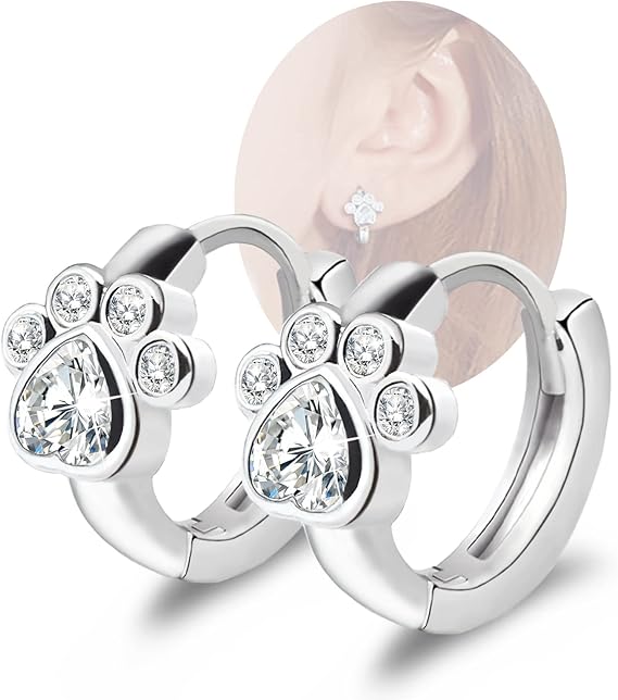 Paw Print Huggie Hoop Earrings, view 2