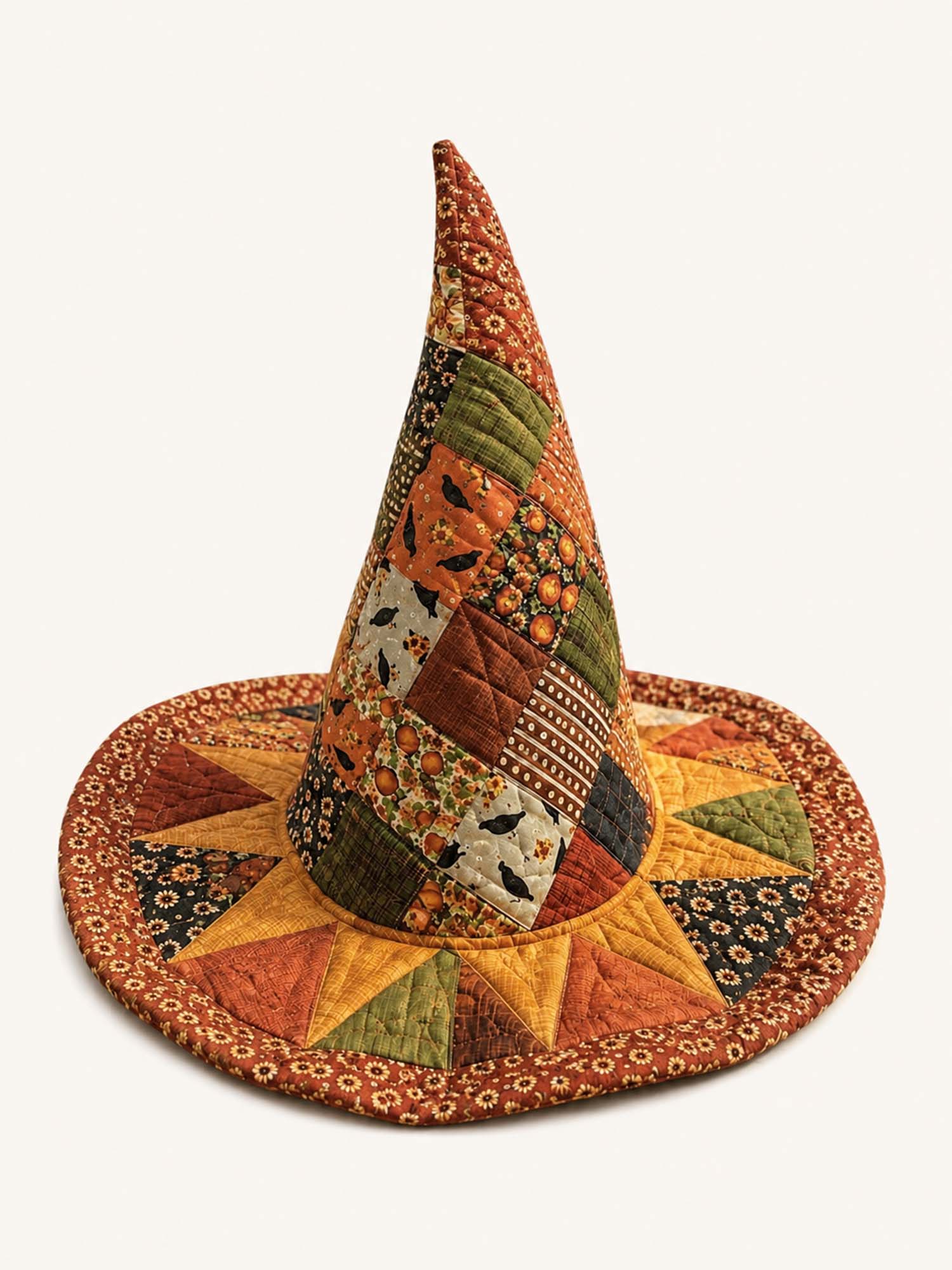 Quilted Witch Hat – Vintage Harvest Pumpkins – product image 1
