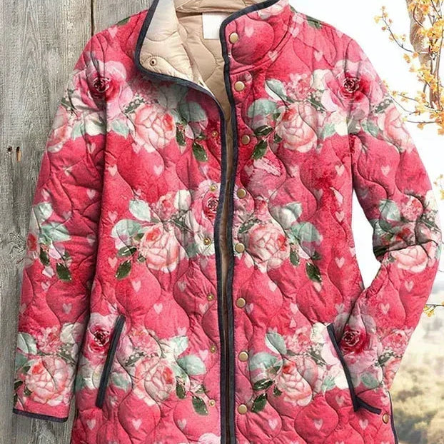 Quilted Jacket with Roses in Berry – product image 2