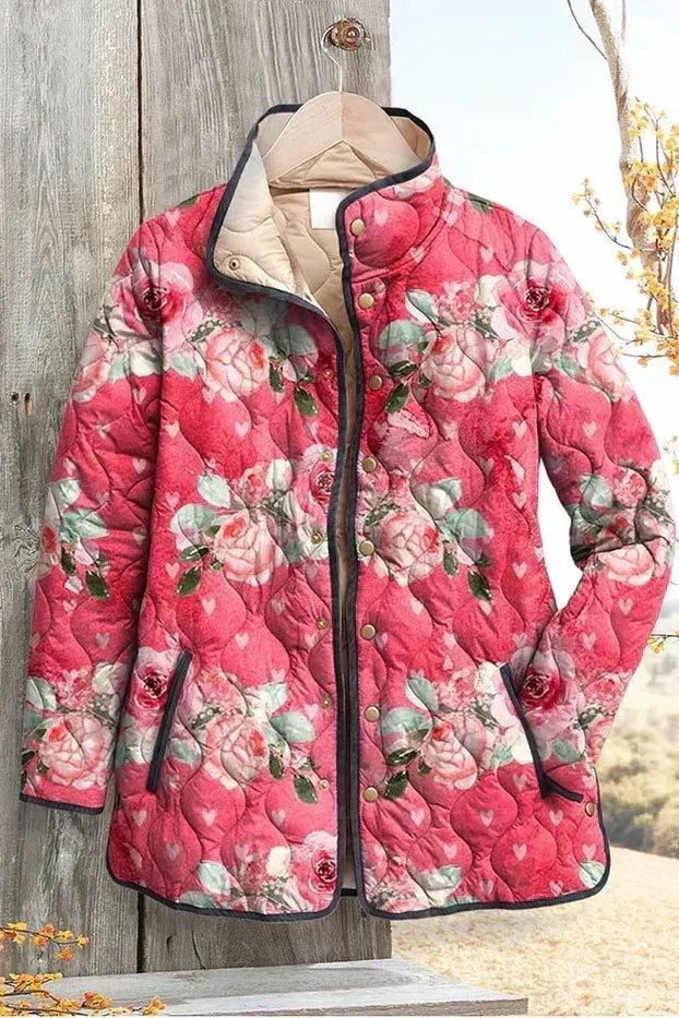 Quilted Jacket with Roses in Berry – product image 2