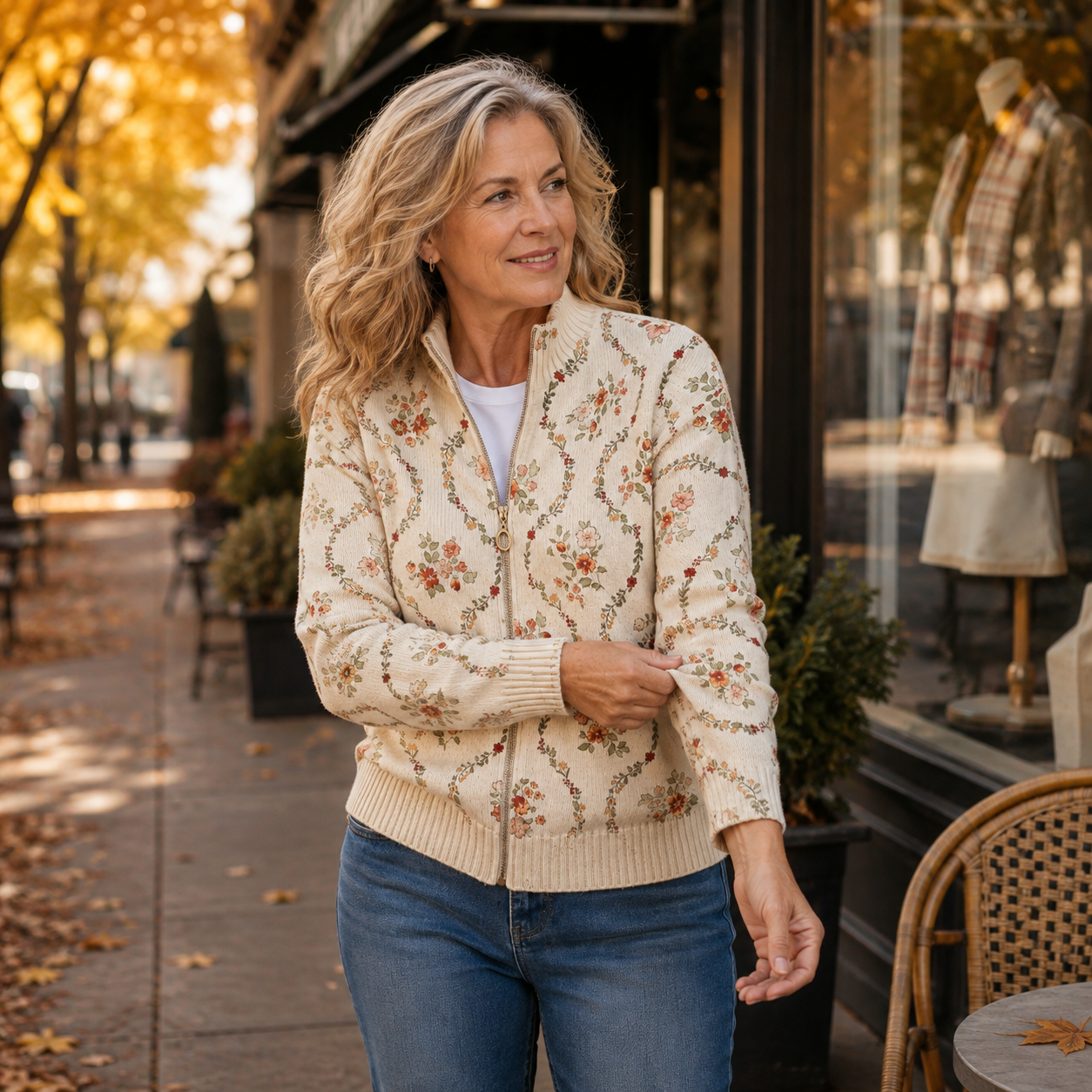 Zip Cardigan with Floral Vines – product image 4