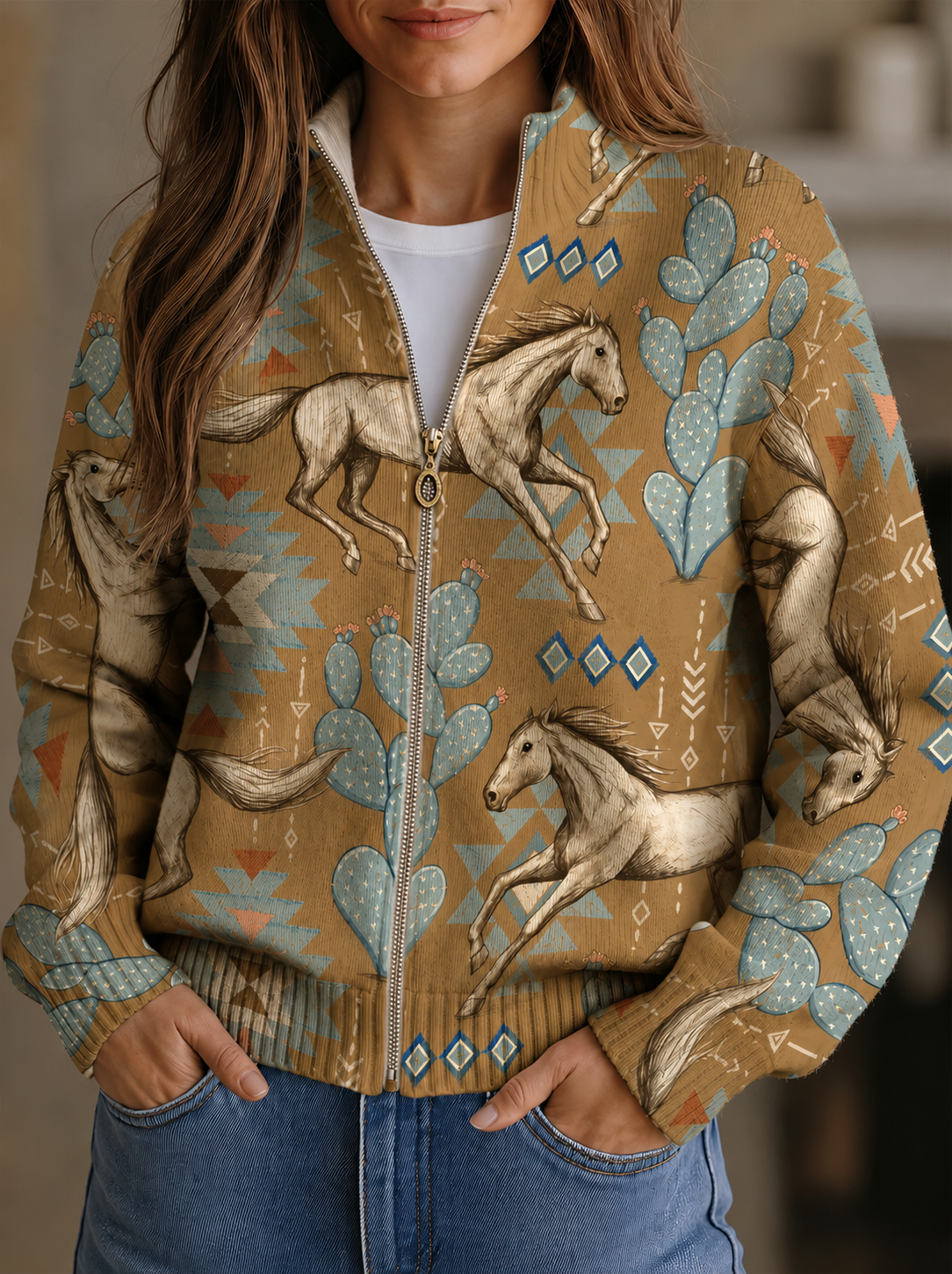 Cardigan with Horses & Cacti – product image 1