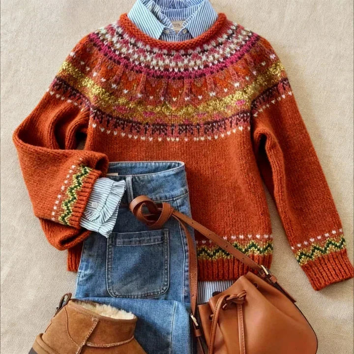 Vintage Fair Isle Knit Jumper in Burnt Orange – product image 1
