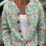 Vintage Pastel Floral Knit Cardigan with Wooden Toggles – product image 1
