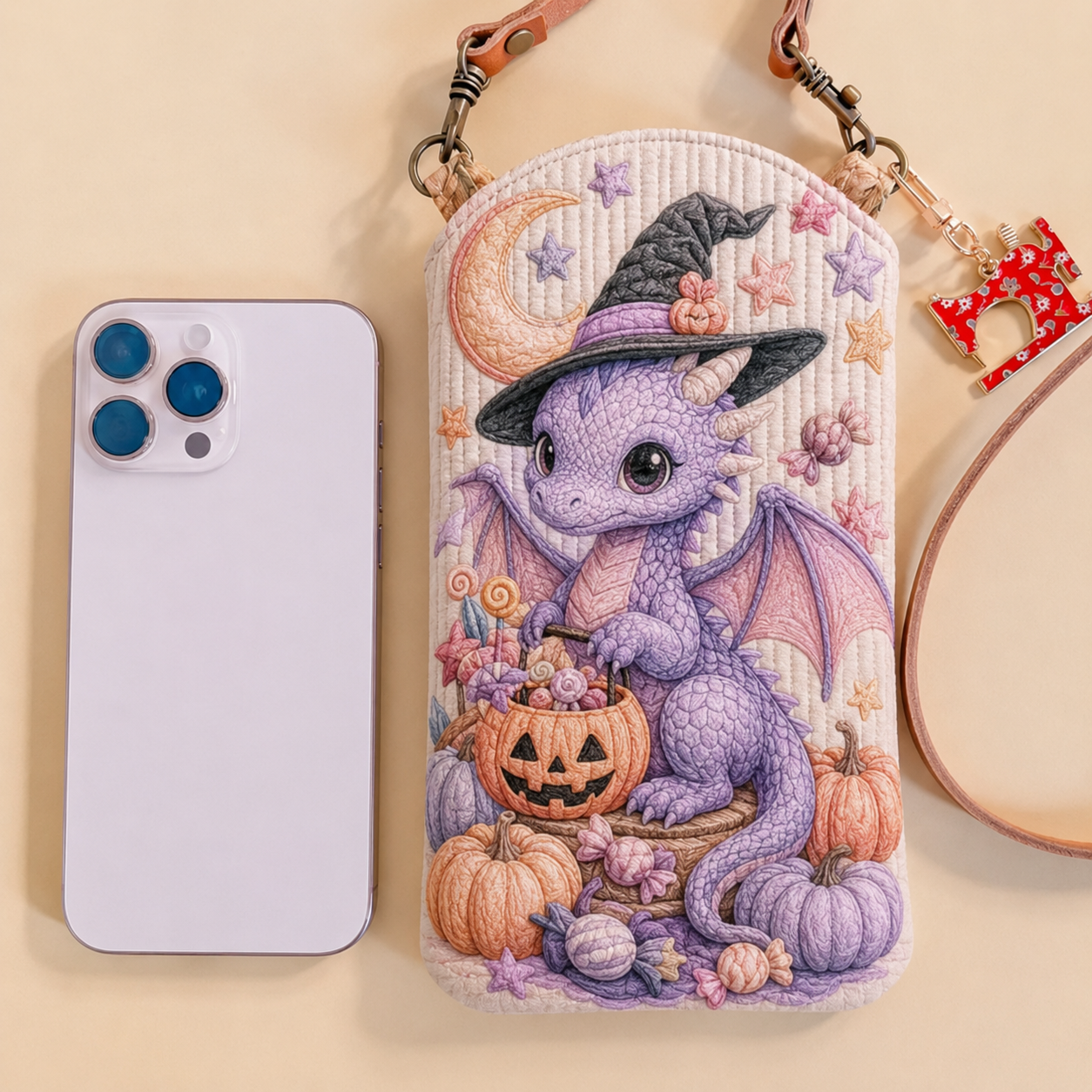 Slim Quilted Phone Crossbody Bag – Lavender Witch Dragon – product image 1