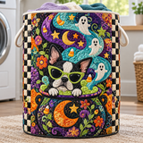 Quilted Laundry Basket – Puppy at a Neon Ghost Party – product image 1