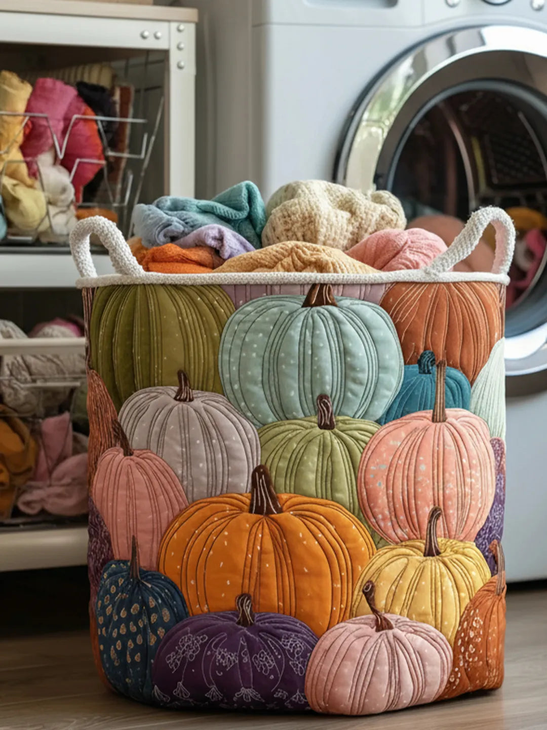 Quilted Laundry Basket – Pastel Pumpkin Patch – product image 1