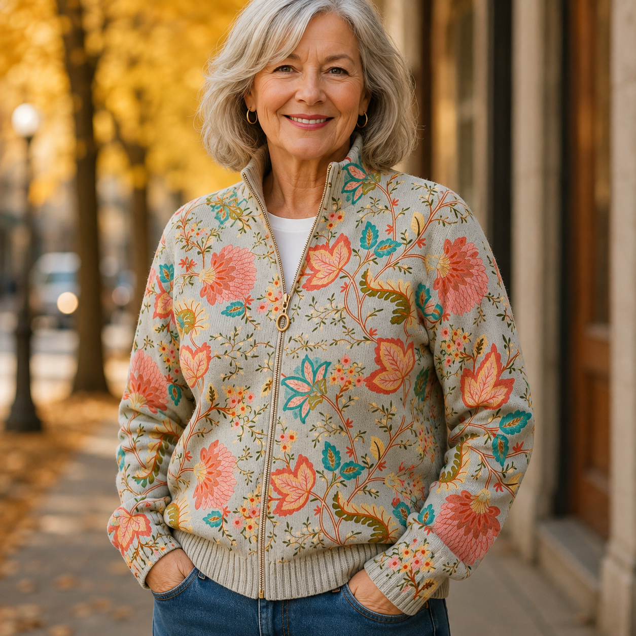 Zip Cardigan with Vintage Flowers – product image 3
