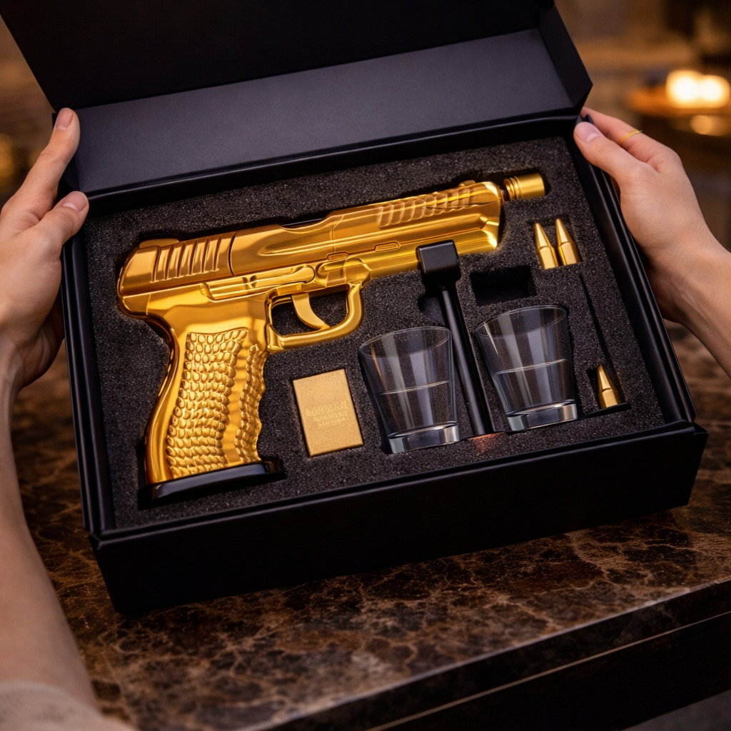 Handgun-Shaped Whisky Decanter Set with Glasses, view 2