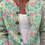 Vintage Pastel Floral Knit Cardigan with Wooden Toggles – product image 2