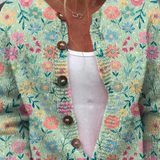 Vintage Pastel Floral Knit Cardigan with Wooden Toggles – product image 2