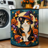 Quilted Laundry Basket – Tricolour Witch Cat for Halloween – product image 1