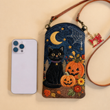 Slim Quilted Phone Crossbody Bag – Black Cat on Pumpkin Night – product image 1
