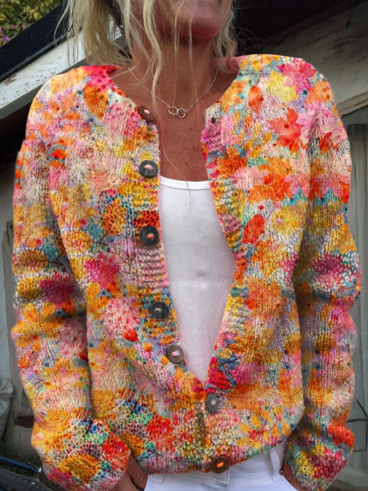 Vintage Floral Button-Front Knit Cardigan – product image 1