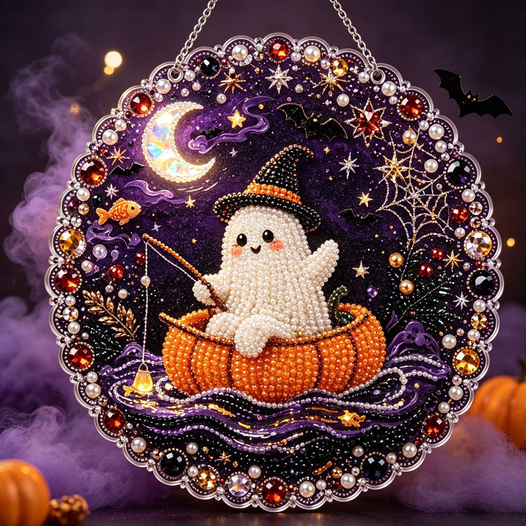 Pumpkin Ghost Magic – DIY Diamond Art Hanging Decoration – product image 1