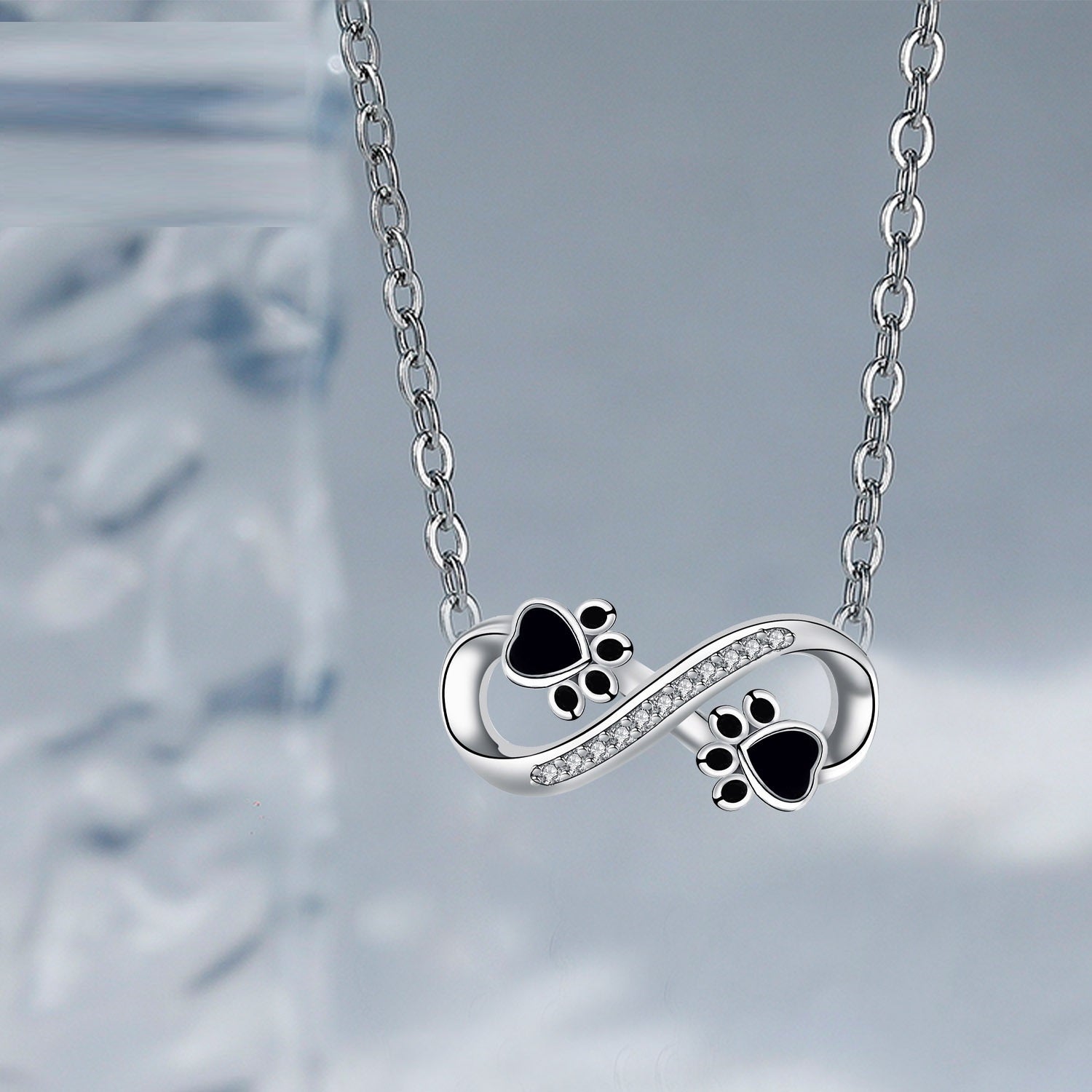 Infinity Paw Print Necklace with Cubic Zirconia, view 2