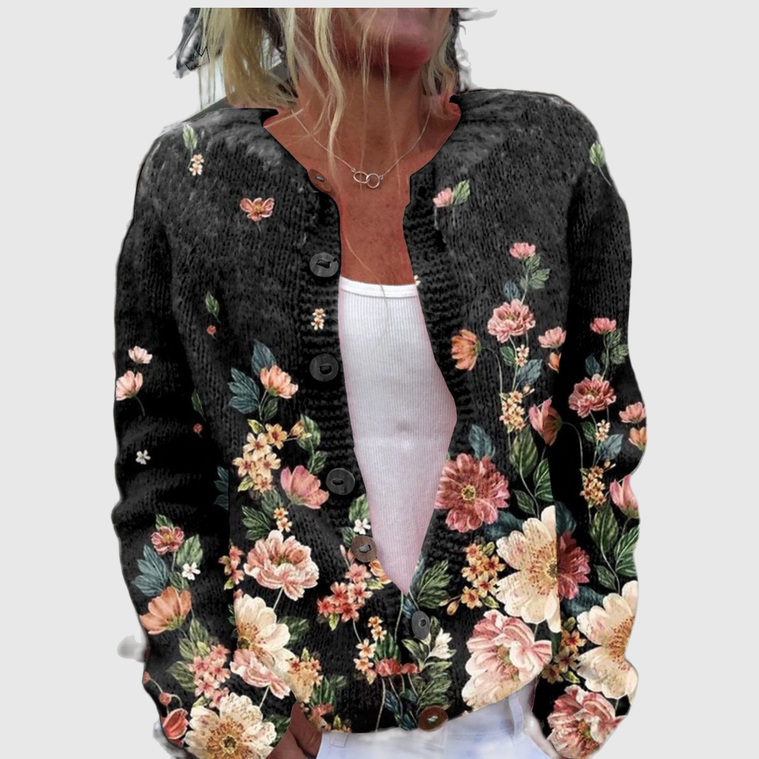 Cardigan with Roses on Black – product image 1
