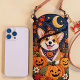 Slim Quilted Phone Crossbody Bag – Corgi with Pumpkins for Halloween – product image 1