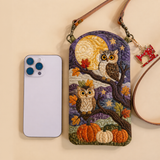 Slim Quilted Phone Crossbody Bag – Owl in a Pumpkin Grove by Moonlight – product image 1