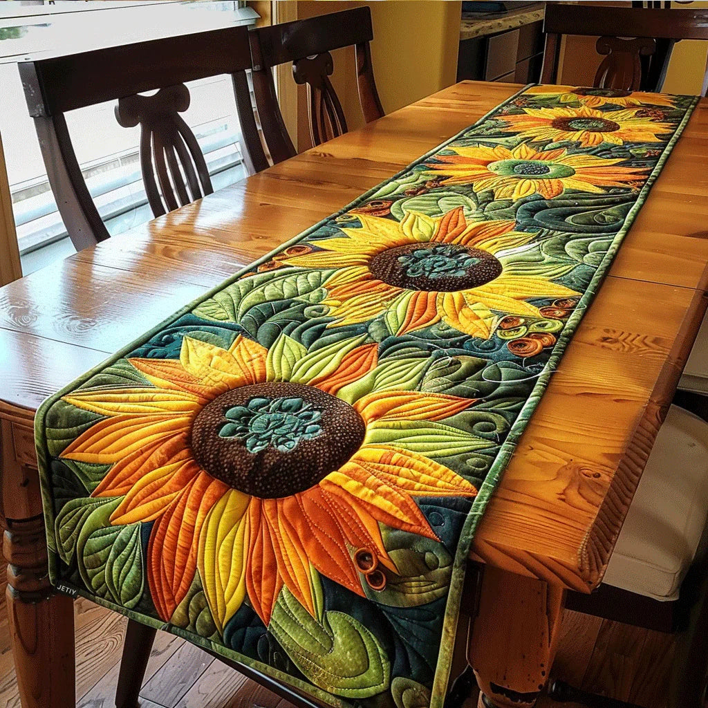 Quilted Table Runner | Artistic Sunflower Garden