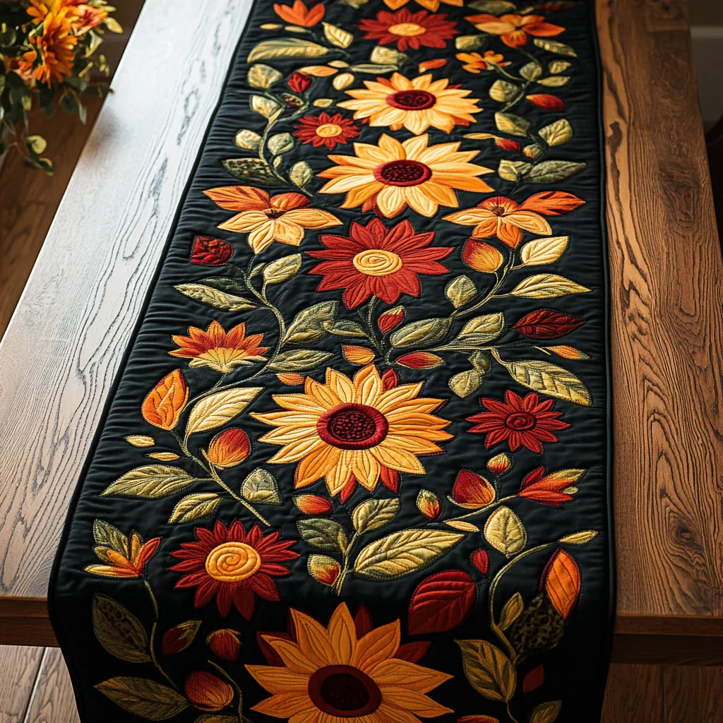 Quilted Table Runner | Autumn Sunflower, view 2