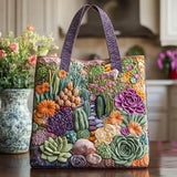 Handcrafted Quilted Tote Bag - Succulent Garden