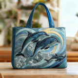 Handcrafted Quilted Tote Bag - Dolphin in the Ocean