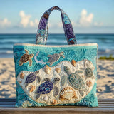 Handcrafted Quilted Tote Bag - Turtle Embrace