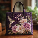 Quilted Tote Bag - Purple Hummingbirds and Orchids