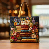 Handcrafted Quilted Tote Bag - Floral Pages