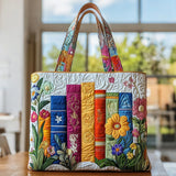 Handcrafted Quilted Tote Bag - Floral Library