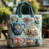 Quilted Tote Bag - Floral Teapot