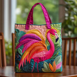 Quilted Tote Bag - Rainbow-Coloured Flamingo