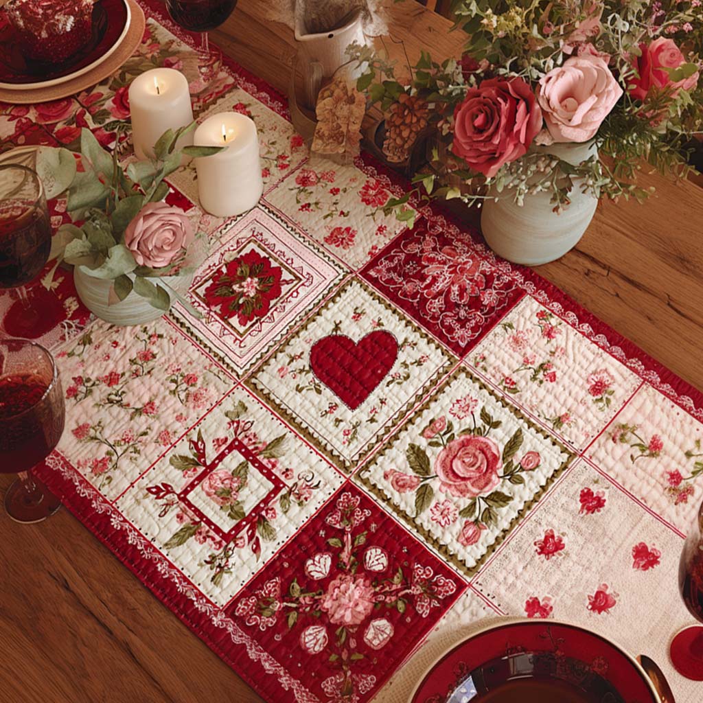 Quilted Table Runner | Blush Rose Cottage Heart