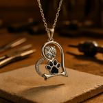 Paw Print Necklace with Cubic Zirconia, view 2