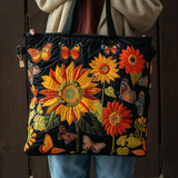 Handcrafted Quilted Tote Bag - Butterfly and Sunflower