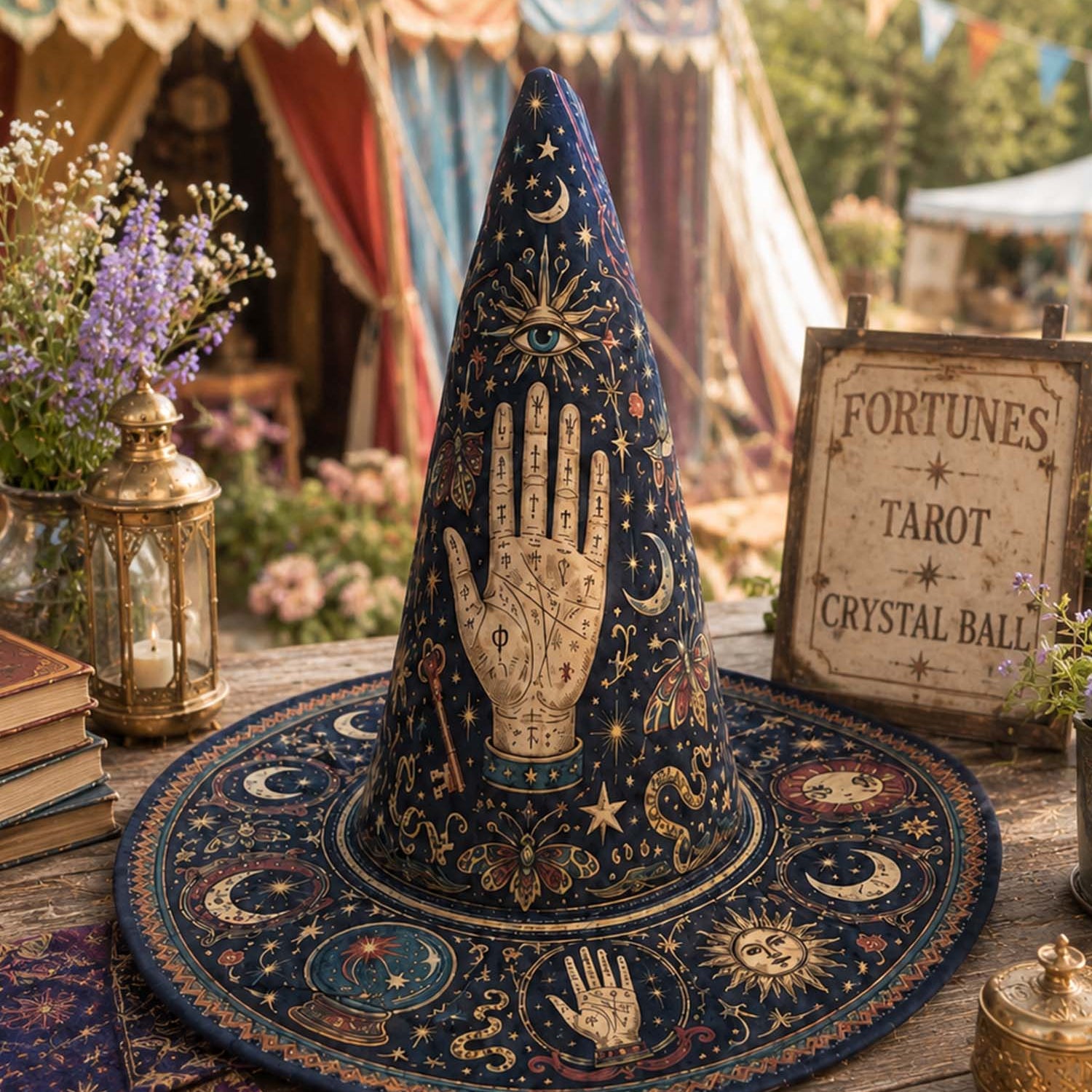 Quilted Witch Hat – Mystical Tarot and Stars – product image 1