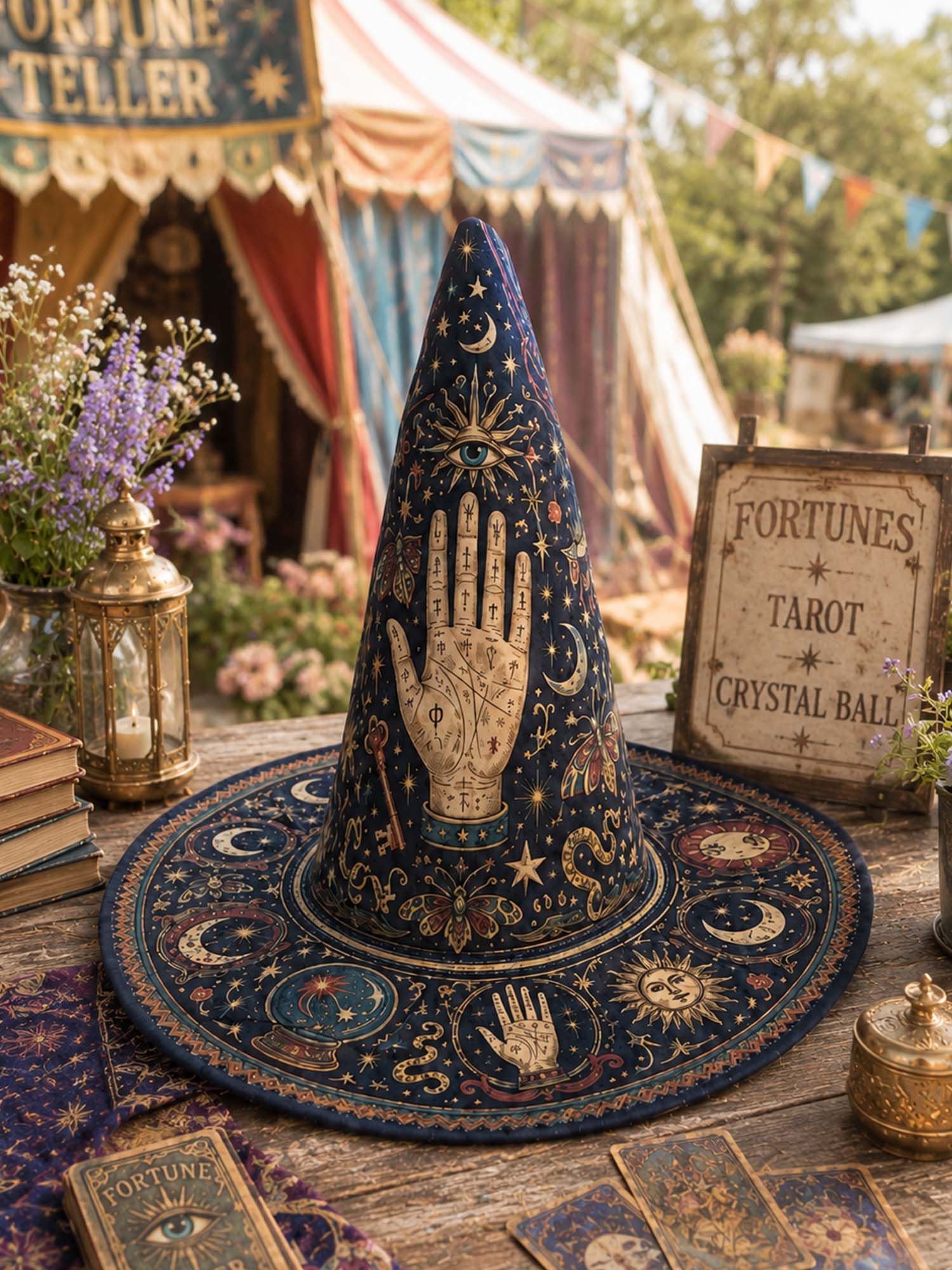Quilted Witch Hat – Mystical Tarot and Stars – product image 1