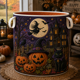 Quilted Laundry Basket – Witch, Pumpkins and Black Cat – product image 1