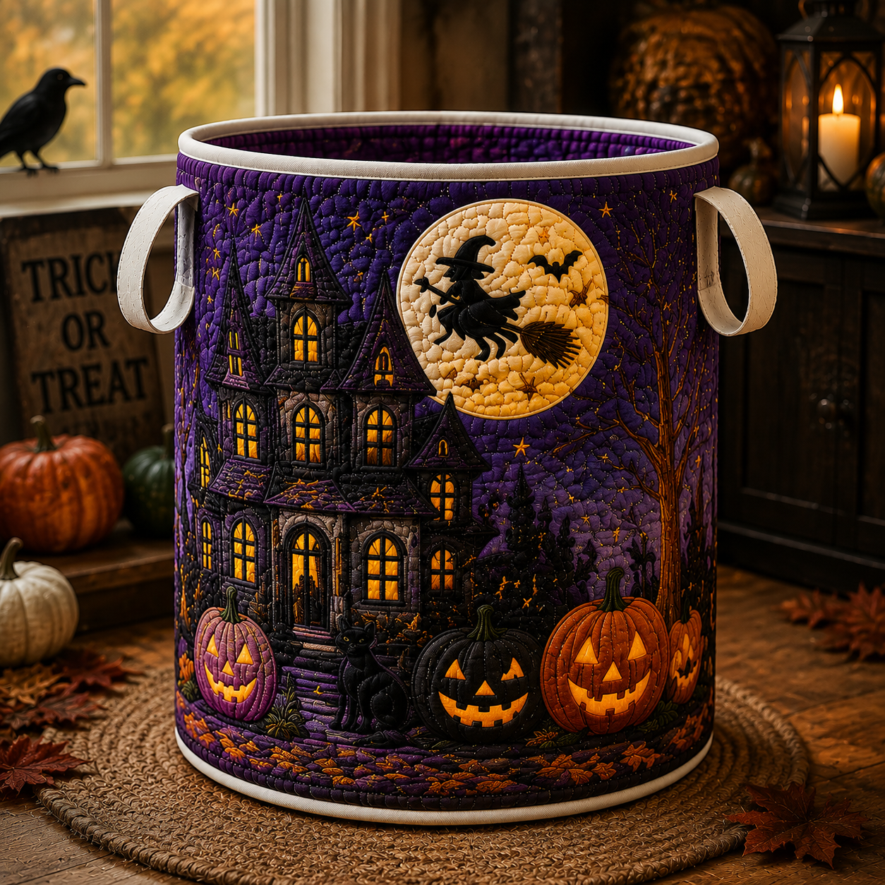 Quilted Laundry Basket – Witch by the Haunted House – product image 1