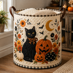 Quilted Laundry Basket – Black Cat and Autumn Pumpkins – product image 1