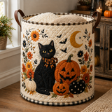 Quilted Laundry Basket – Black Cat and Autumn Pumpkins – product image 1