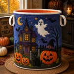 Quilted Laundry Basket – Haunted House and Ghost – product image 1
