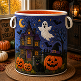 Quilted Laundry Basket – Haunted House and Ghost – product image 1