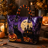 PVC Tote Bag – Black Cat, Pumpkins and Halloween Moon – product image 1